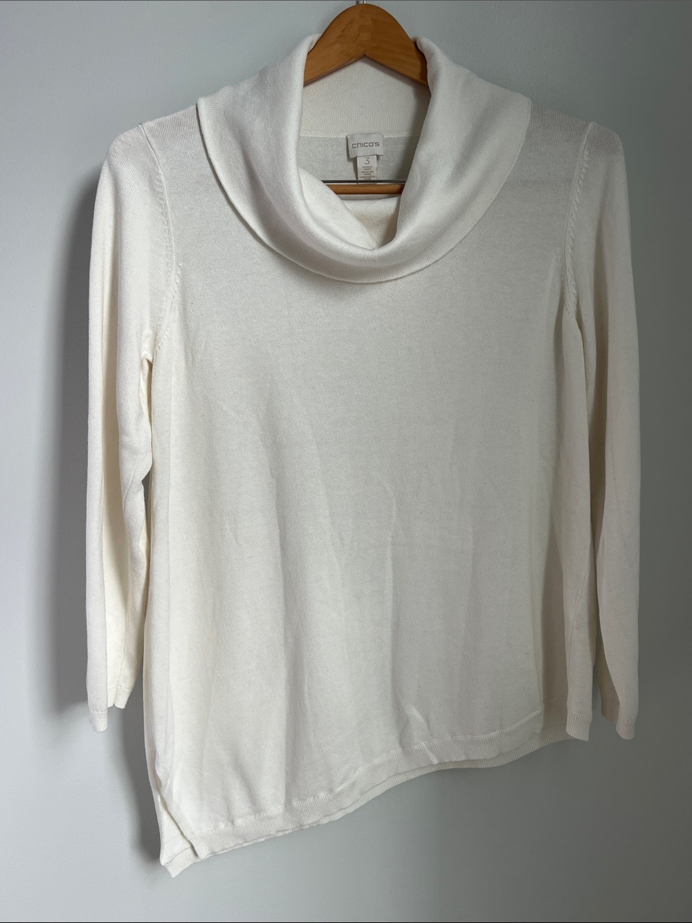 Chico's | Cream Cowl-Neck Lightweight Asymmetrical Long-Sleeve Sweater Size XL
